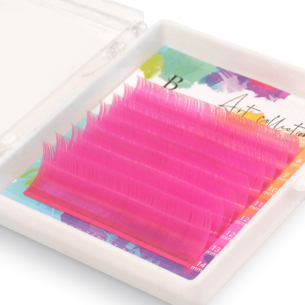 Colored lash extensions Barhat Art Collection MIX 8 lines Neon Pink