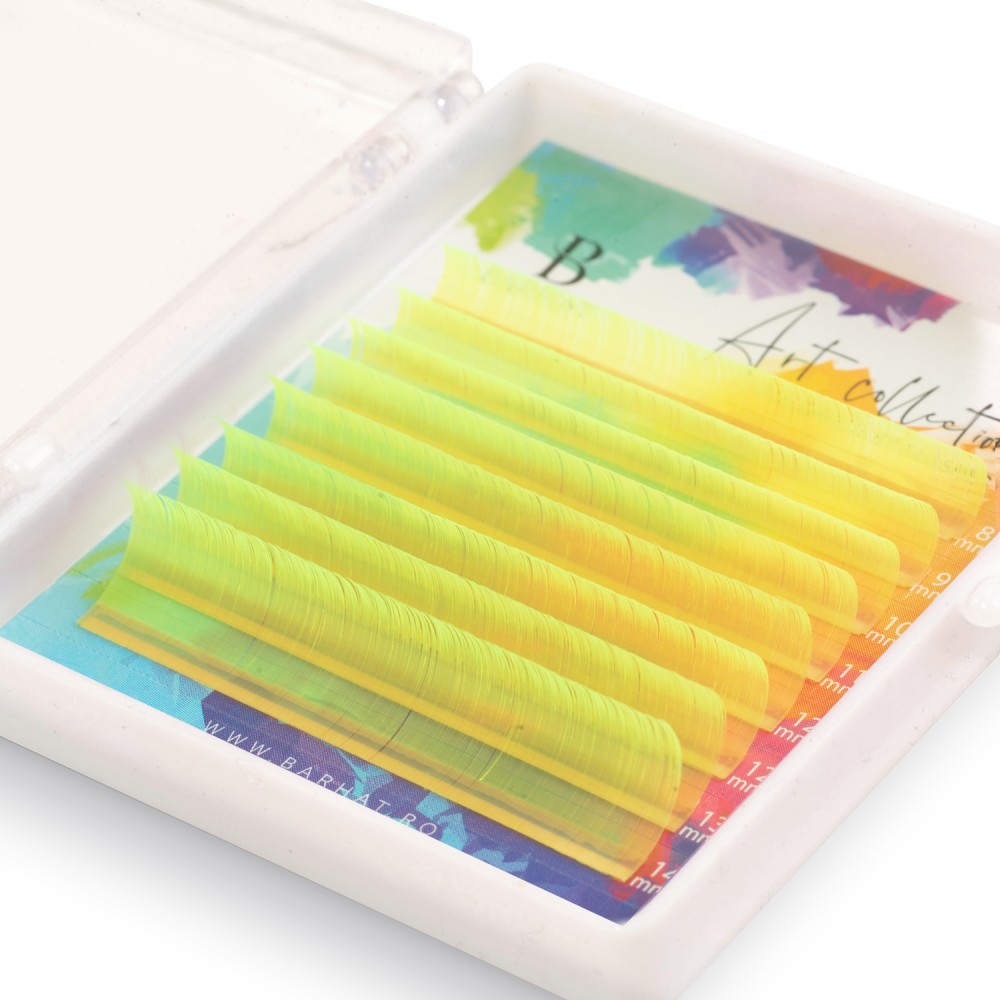 Colored lash extensions Barhat Art Collection MIX 8 lines Neon Yellow