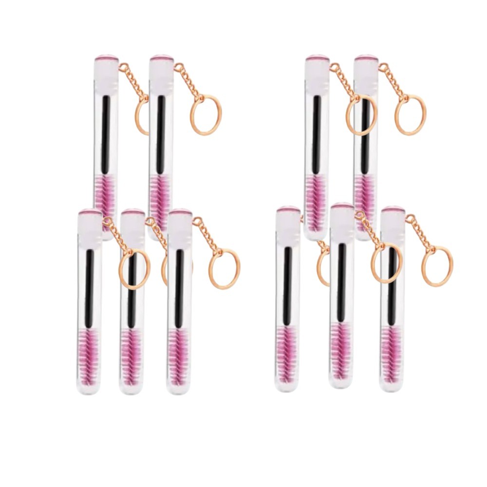 Set of 10 eyelash extension brushes with tube and keyring