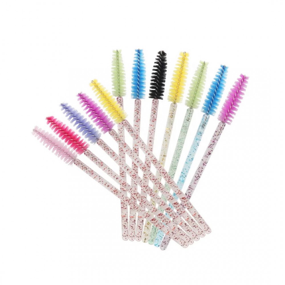Set 50 multicolored mascara brushes with glitter